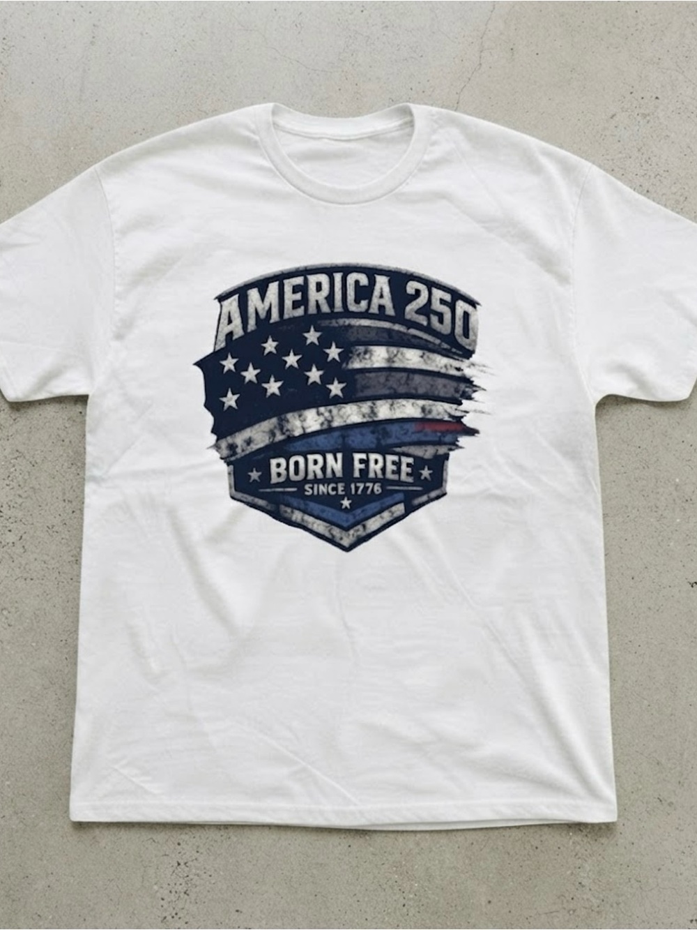 America 250 Born Free Flag Graphic White Cotton Gildan T-Shirt